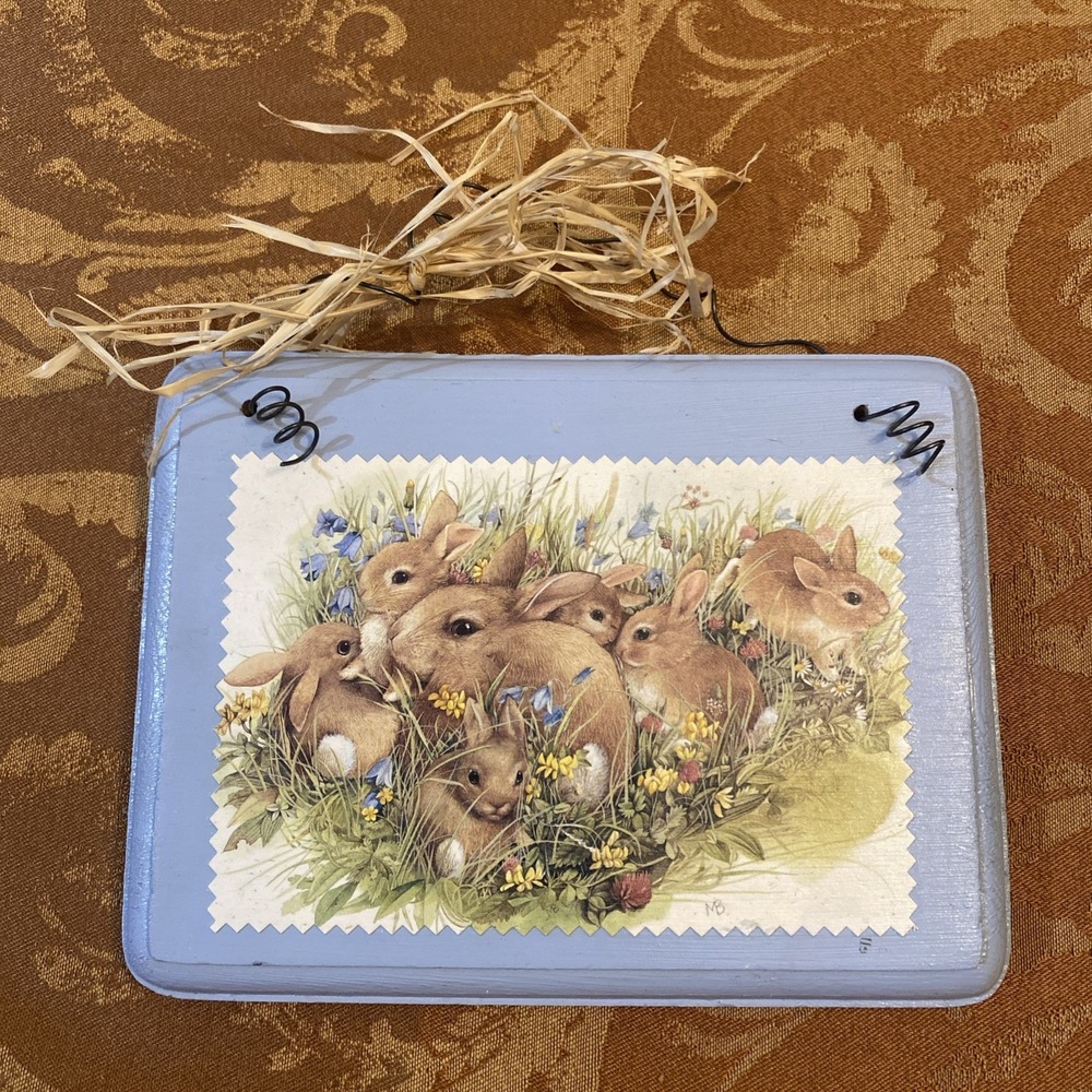 Family of Bunny Rabbits Wood & Paper Print Picture Decor 6"X8"